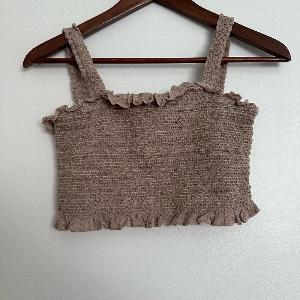 Papermoon Beige Ruffled Crochet Crop Top